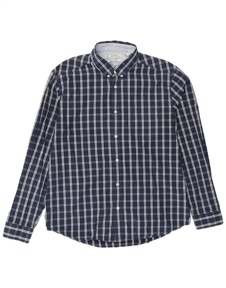 ESPRIT Herrenhemd XL, marineblau, kariert, Baumwolle