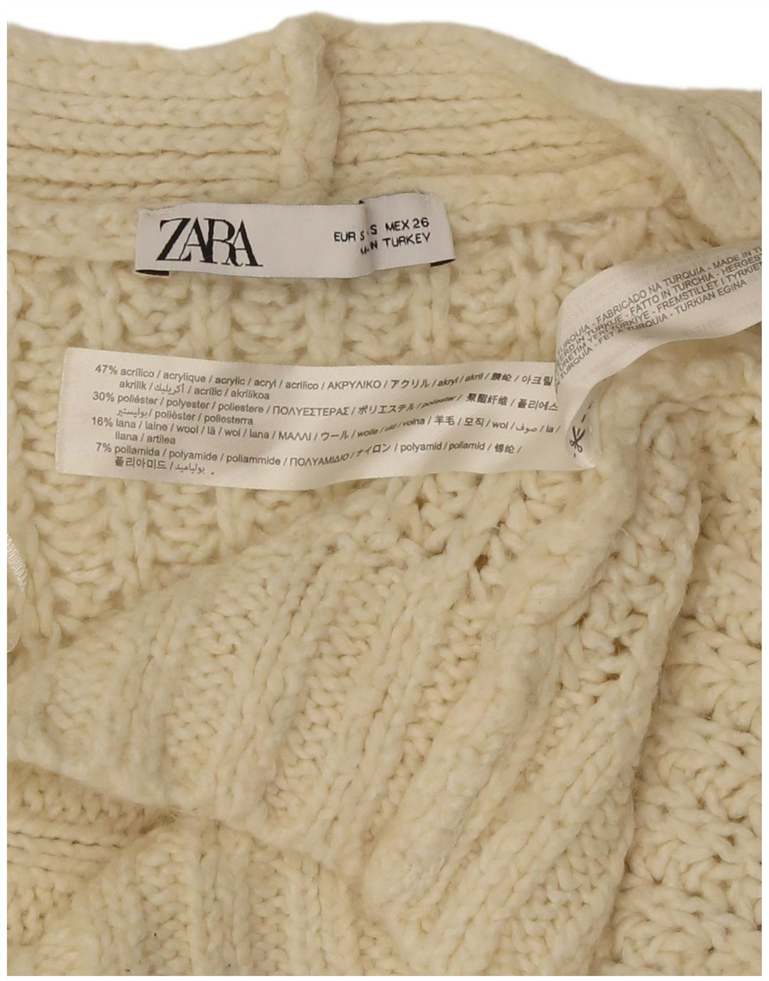 Zara Damen-Strickjacke in Übergröße, Gr. 10, Größe S, Off-White-Acryl