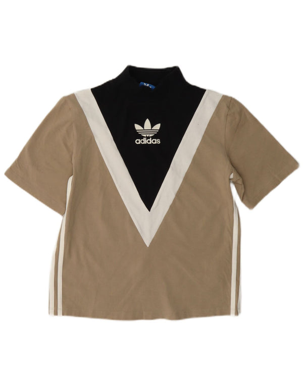 Adidas Damen Grafik-T-Shirt Top UK 8 Small Beige Colourblock Baumwolle