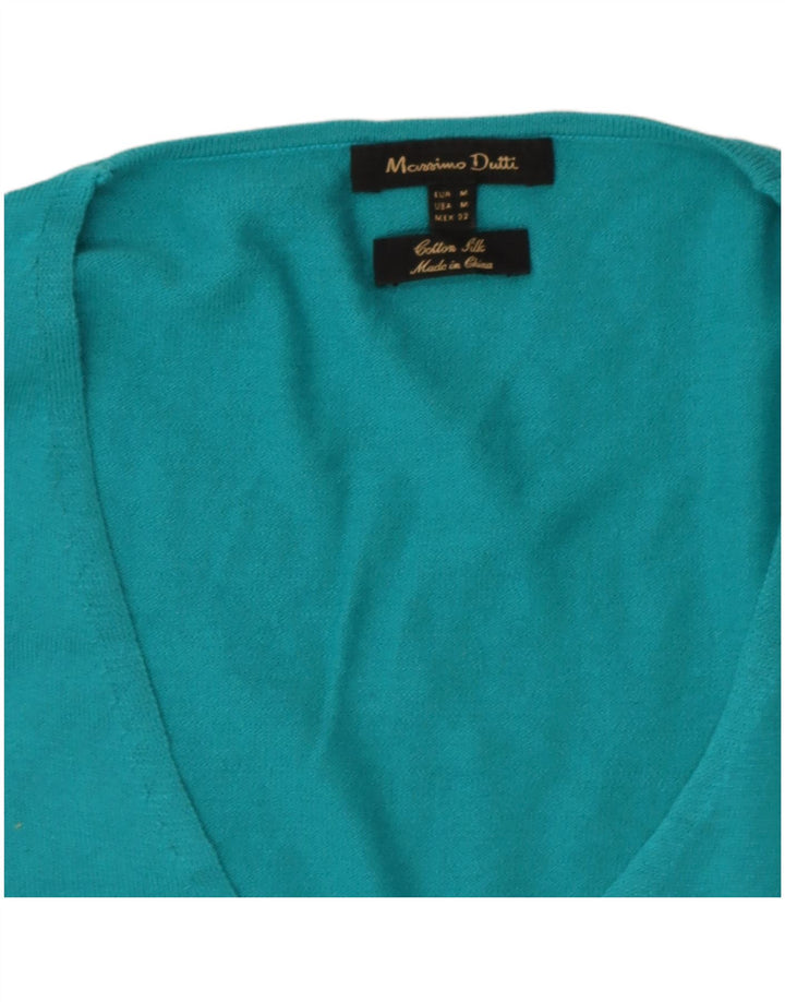 Massimo Dutti Damen-Pullover mit V-Ausschnitt, UK 12, mittelblaue Baumwolle