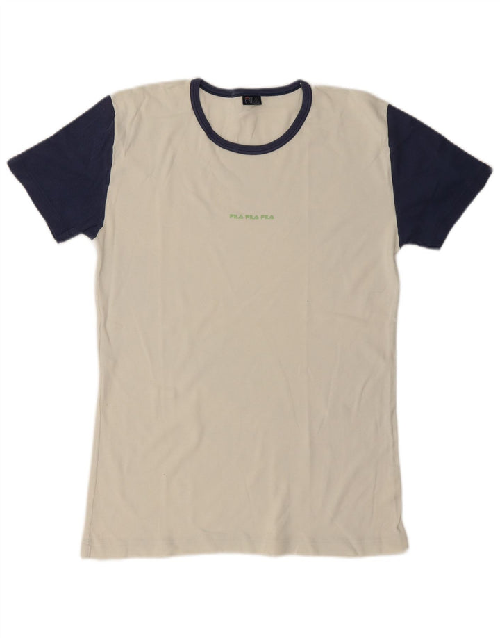 Fila Herren-T-Shirt mit Grafik, mittelgroß, cremefarbene Blockfarben-Baumwolle