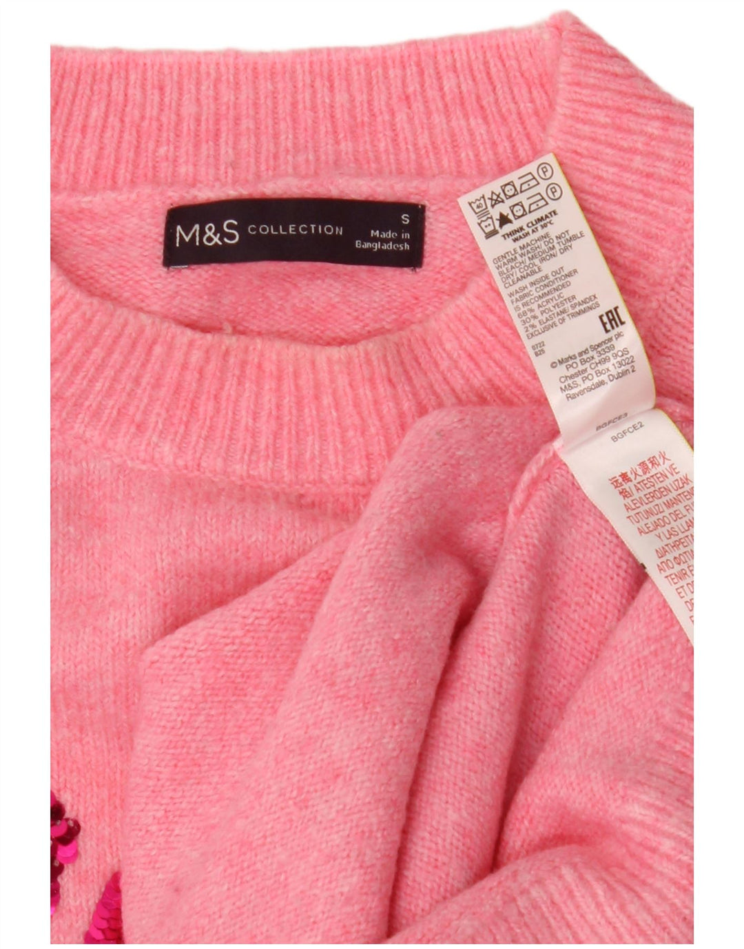 Marks & Spencer Damen-Pullover mit Rundhalsausschnitt, Gr. 10, Größe S, Rosa, Winter