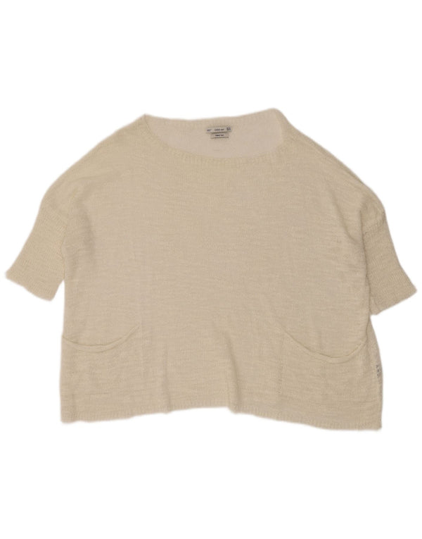 Durchsichtiger Damen-Pullover mit U-Boot-Ausschnitt von Zara, Gr. 14, Mittel, gebrochenes Weiß