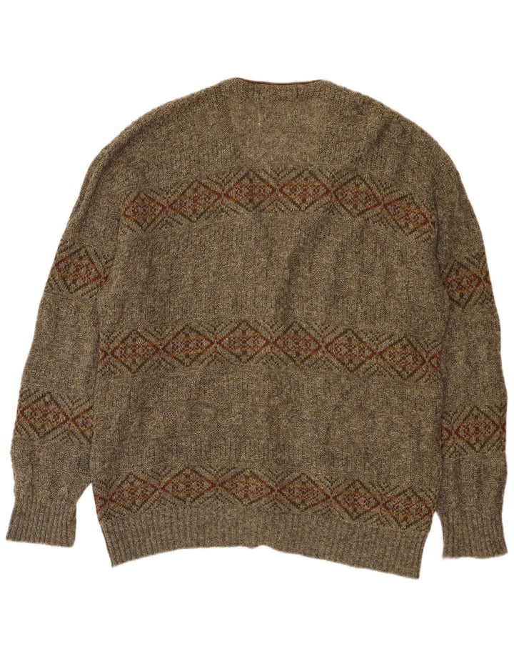 St Michael Herren Strickjacke XL Khaki Geometrische Wolle