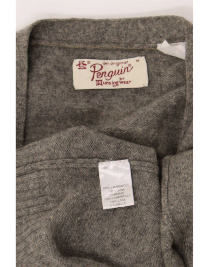 Penguin Herren-Strickjacke aus mittelgrauer Lammwolle