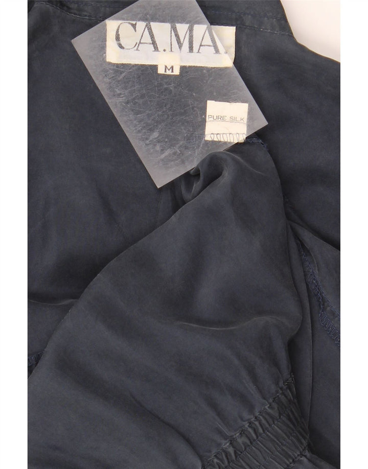 VINTAGE Damen Playsuit UK 14 Medium Marineblaue Seide