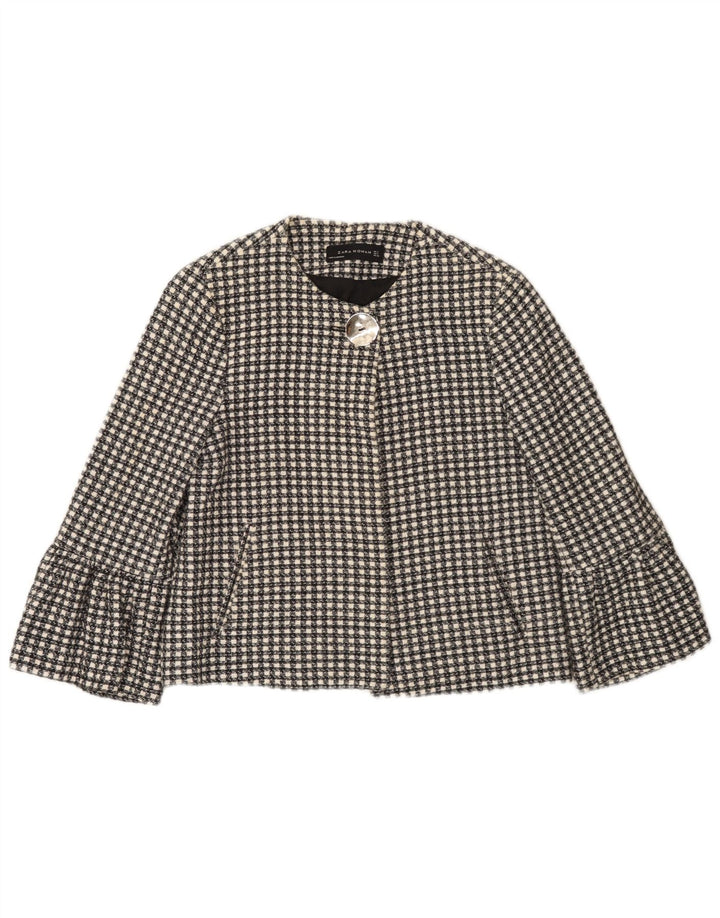 Zara Damen-Blazer mit 1 Knopf und 3/4-Ärmeln, Gr. 10, Größe S, schwarz kariert