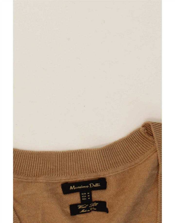 Massimo Dutti Damen-Pullover mit V-Ausschnitt, UK 12, mittelbeige Wolle
