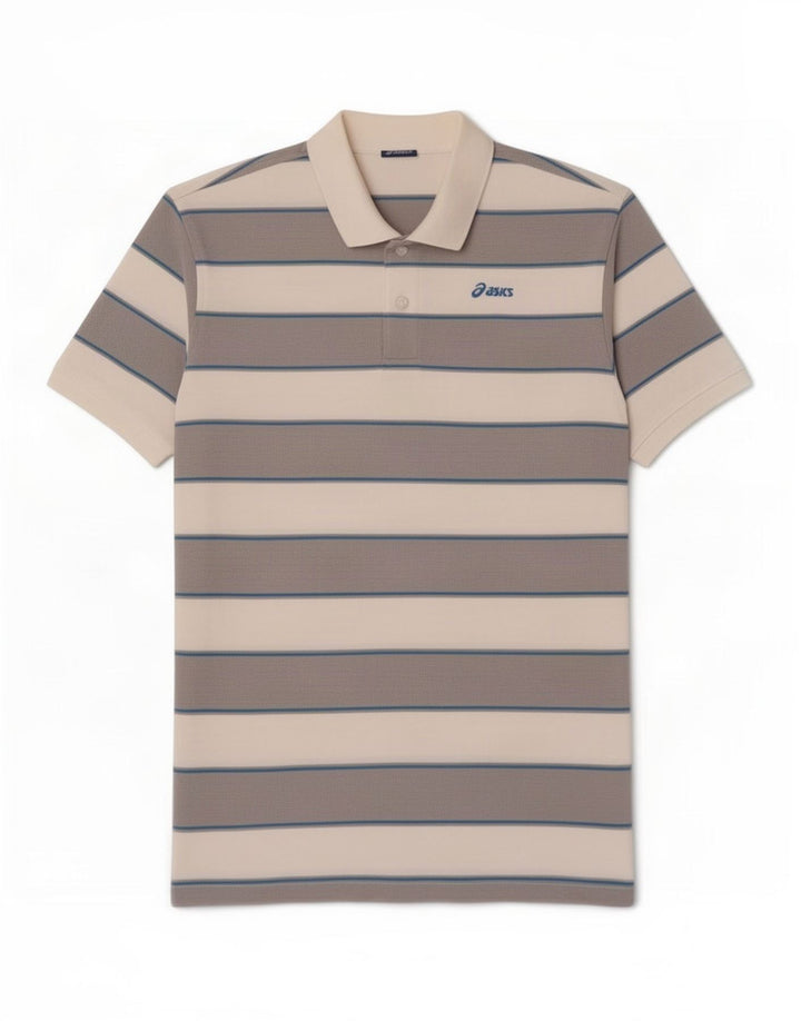 Asics Herren-Poloshirt aus mittelweißer, gestreifter Baumwolle