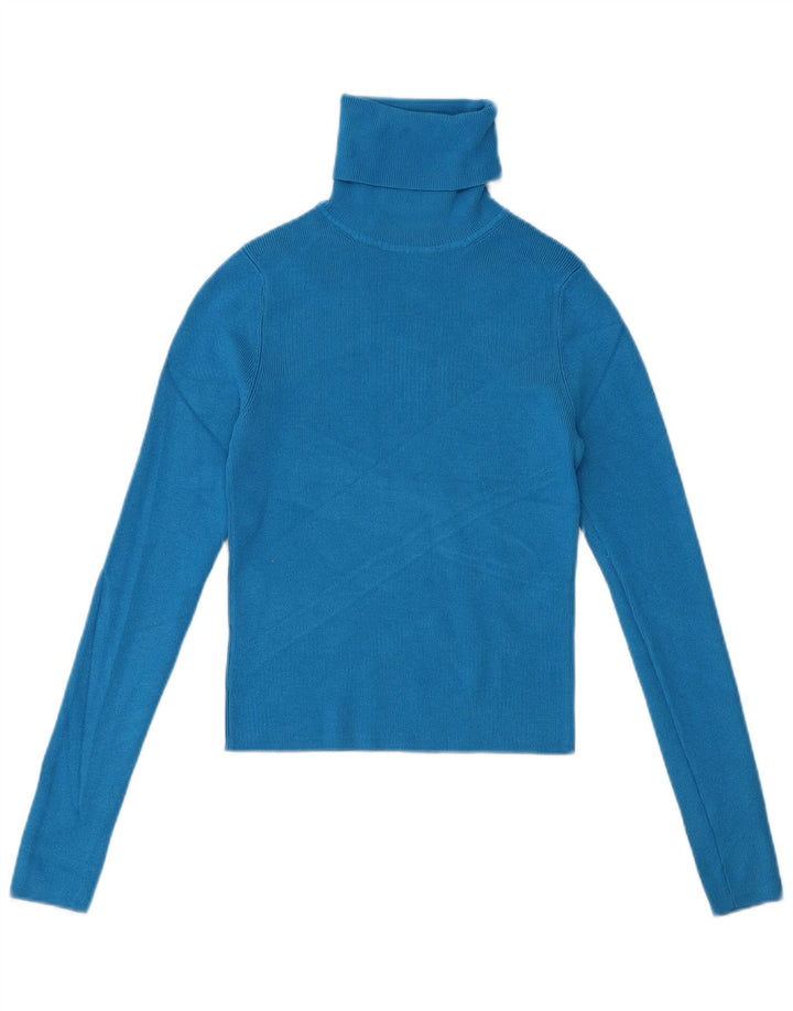 ZARA Damen Crop Rollkragenpullover Pullover UK 12 Mittelblaue Viskose