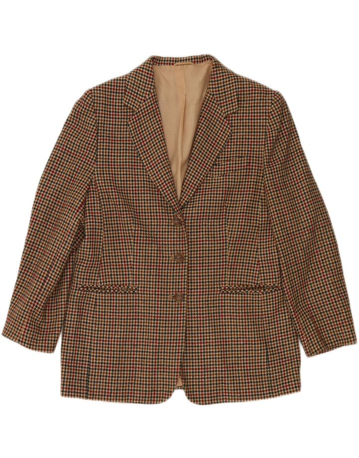 VINTAGE Womens 3 Button Blazer Jacket UK 16 Large  Brown Houndstooth Vintage Vintage and Second-Hand Vintage from Messina Hembry 