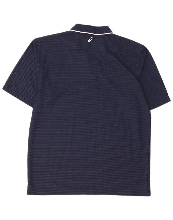 ASICS Herren-Poloshirt, groß, marineblau, Nadelstreifen-Baumwolle