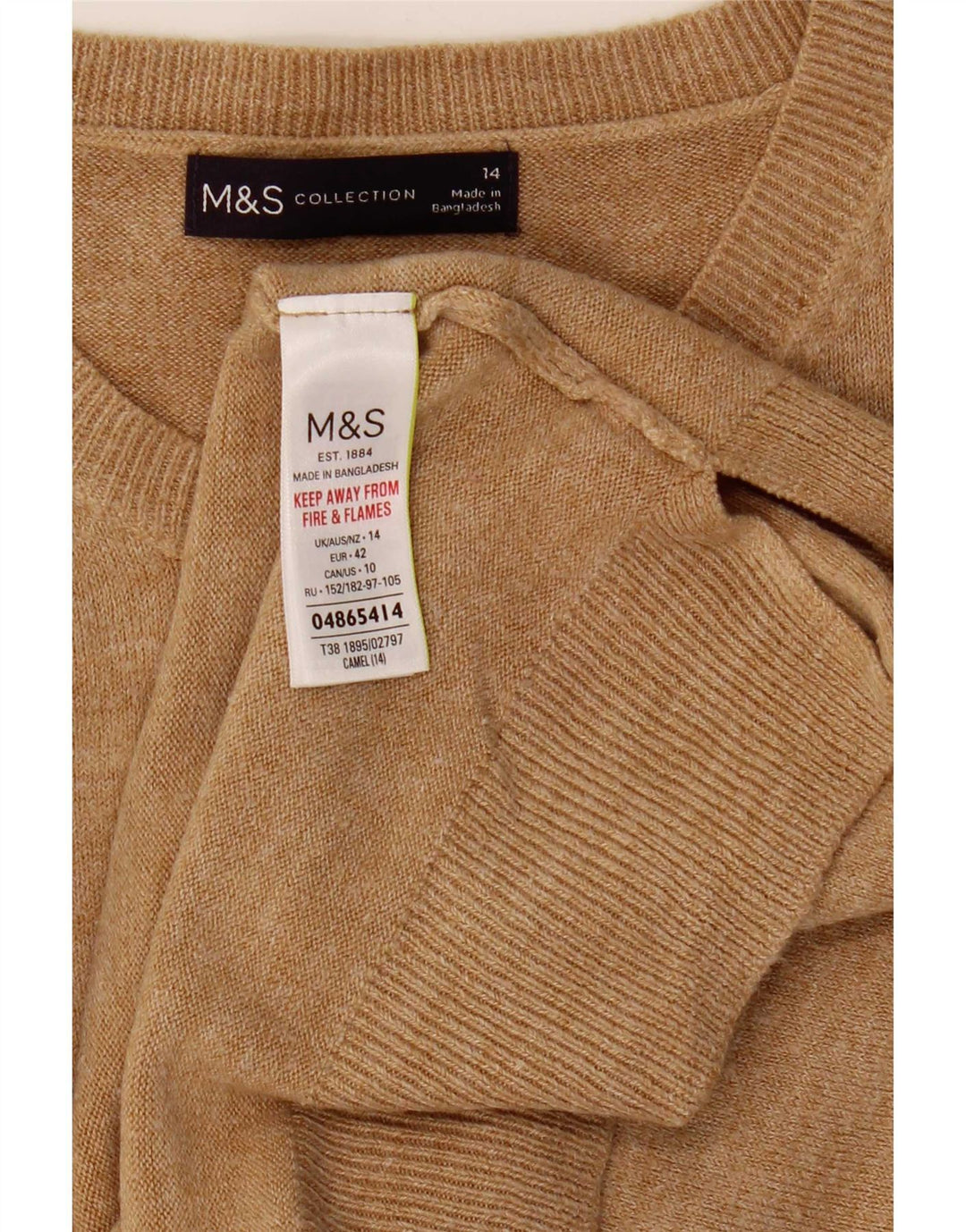 Marks & Spencer Damen-Pullover mit Rundhalsausschnitt, UK 14, Mittelbeige, Acryl