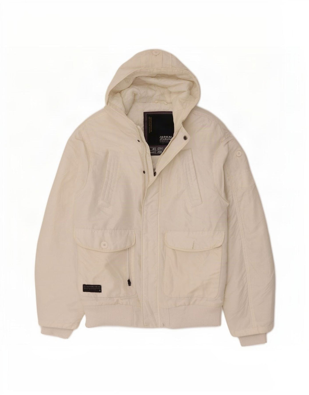 Jack & Jones Herren-Bomberjacke mit Kapuze, UK 38, Mittelweiß, Polyester