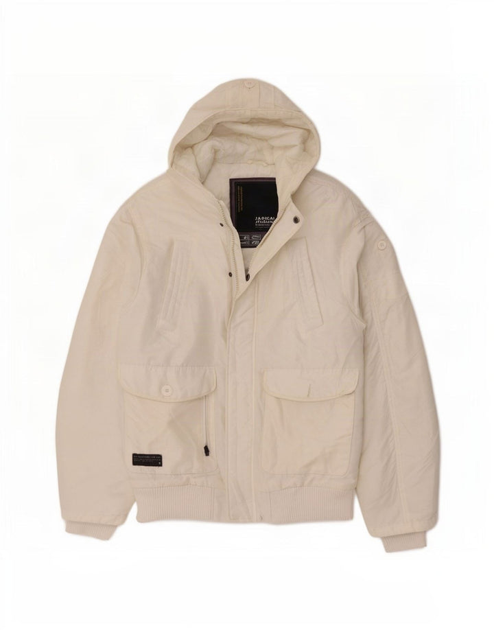 Jack & Jones Herren-Bomberjacke mit Kapuze, UK 38, Mittelweiß, Polyester