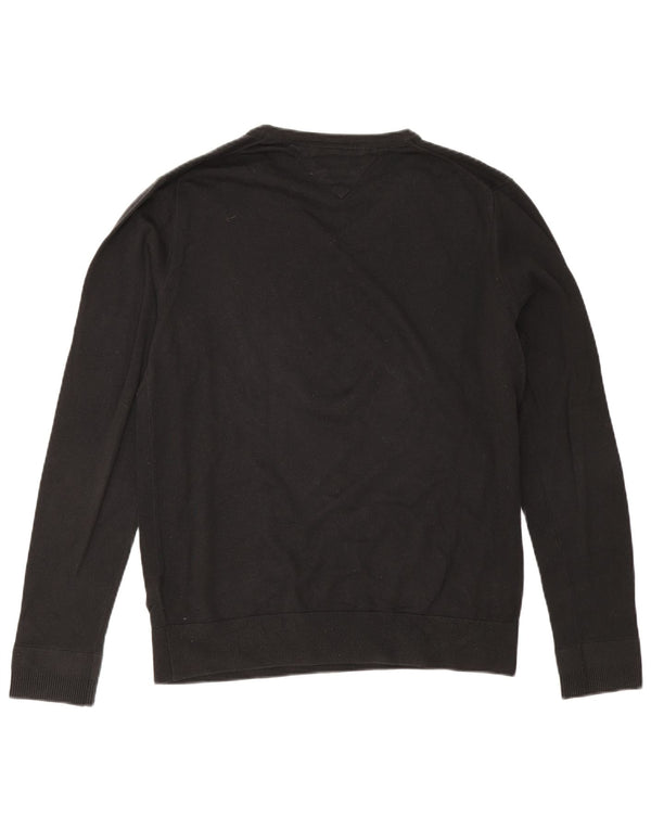 Tommy Hilfiger Herren-Pullover mit V-Ausschnitt, groß, schwarze Baumwolle