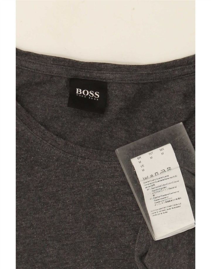 Hugo Boss Herren Grafik-Oberteil, langärmelig, mittelgraue Baumwolle
