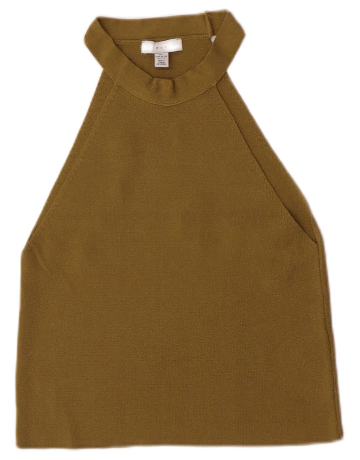 Topshop Damen Crop Neckholder Top UK 8 Small Khaki Viskose
