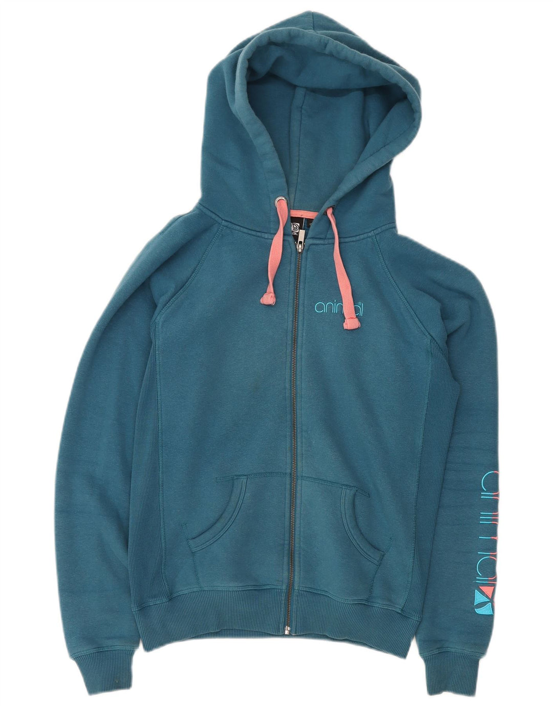 ANIMAL Damen-Kapuzenpullover mit grafischem Reißverschluss, UK 12, mittelblaue Baumwolle