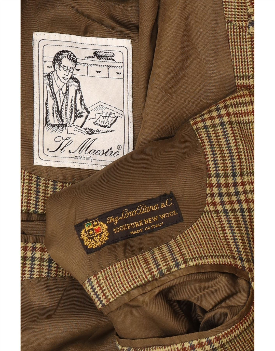 Vintage Herren 2-Knopf-Blazerjacke UK 40 Large Beige Houndstooth