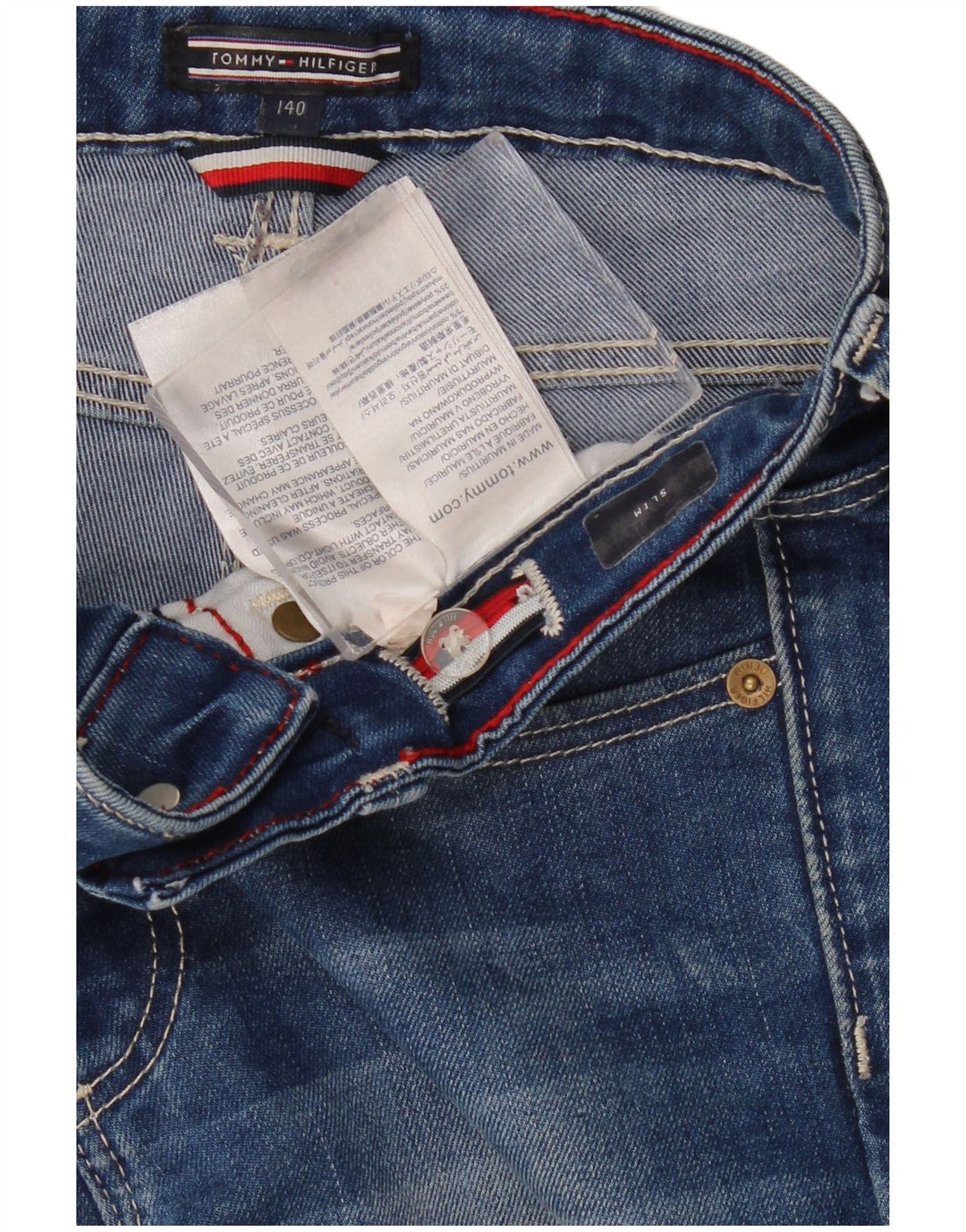 TOMMY HILFIGER Jungen Slim Jeans 9-10 Jahre W26 L24 Blaue Baumwolle