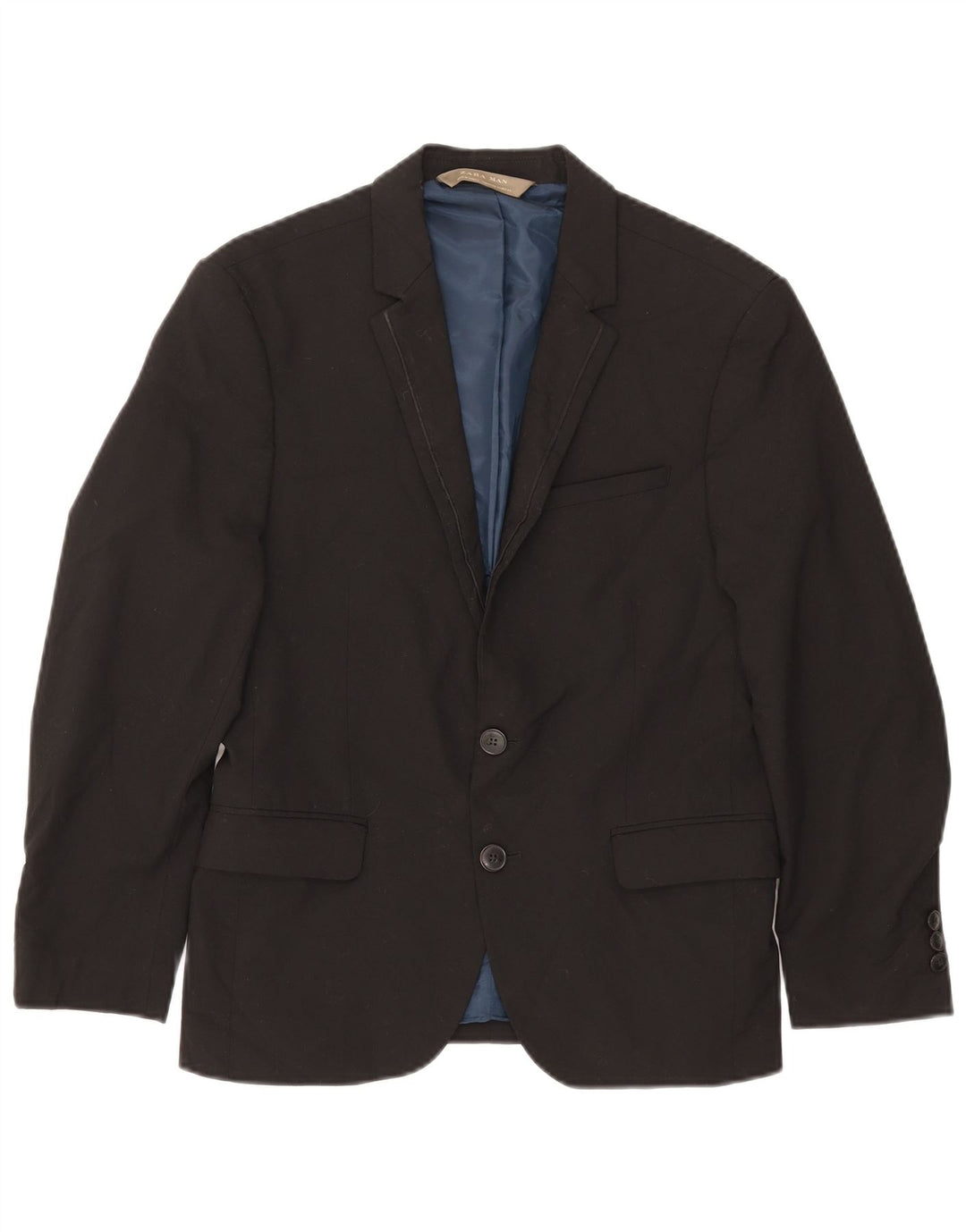 Zara Herren-Blazerjacke mit 2 Knöpfen, EU 44, XS, schwarzes Polyester