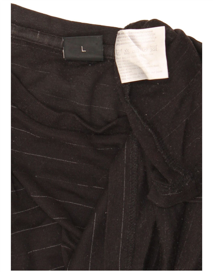 HUGO BOSS Herren-Top, langärmelig, groß, schwarze Nadelstreifen-Baumwolle