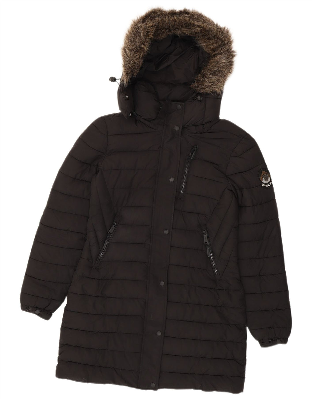 Superdry Wattierter Mantel mit Kapuze für Damen, UK 10, Größe S, Schwarz, Polyester