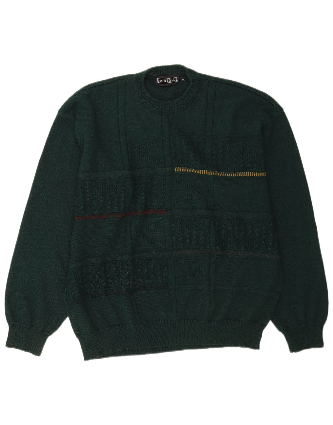 Barisal Herren-Pullover mit Rundhalsausschnitt, 2XL, grün gestreift, Wolle
