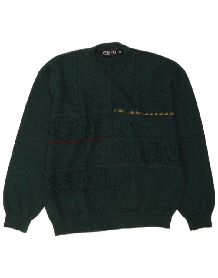 Barisal Herren-Pullover mit Rundhalsausschnitt, 2XL, grün gestreift, Wolle