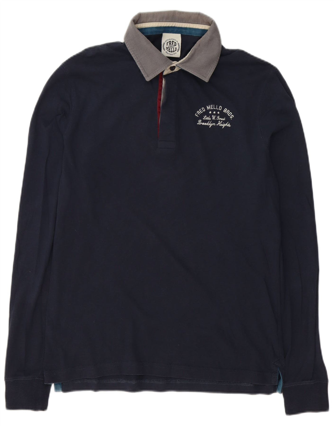 Fred Mello Herren-Rugby-Poloshirt mit Grafik, langärmelig, mittelblau