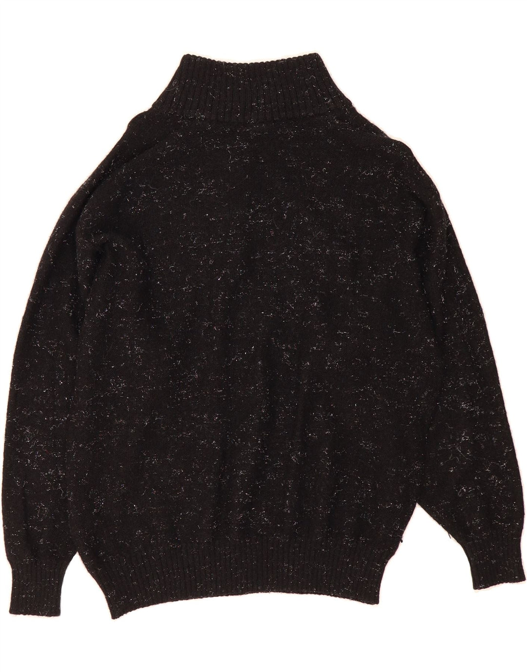 VINTAGE Womens Button Neck Jumper Sweater IT 42 Medium Black Flecked Vintage Vintage and Second-Hand Vintage from Messina Hembry 