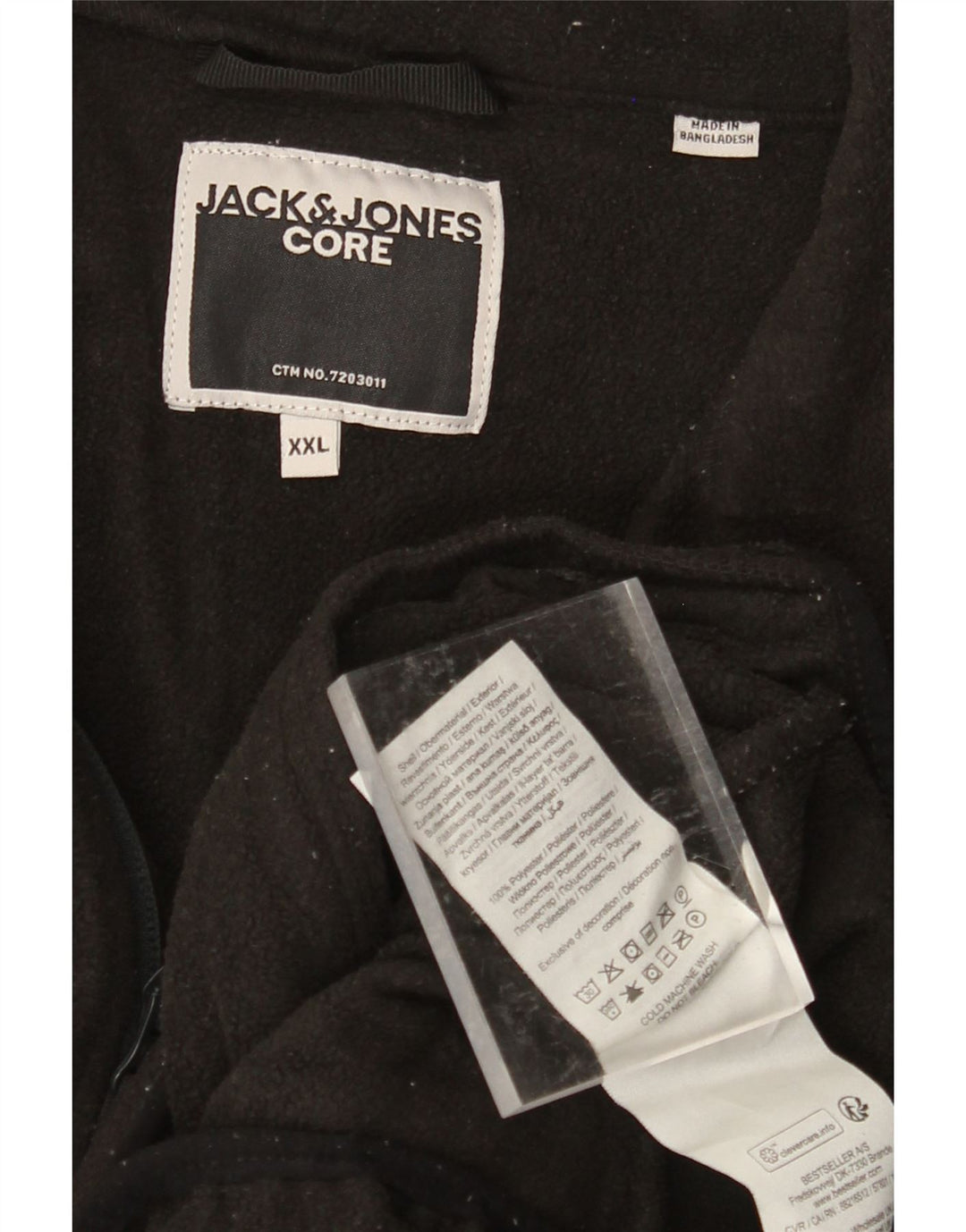 JACK & JONES Mens Zip Neck Fleece Sweatshirt Jumper 2XL Black Polyester