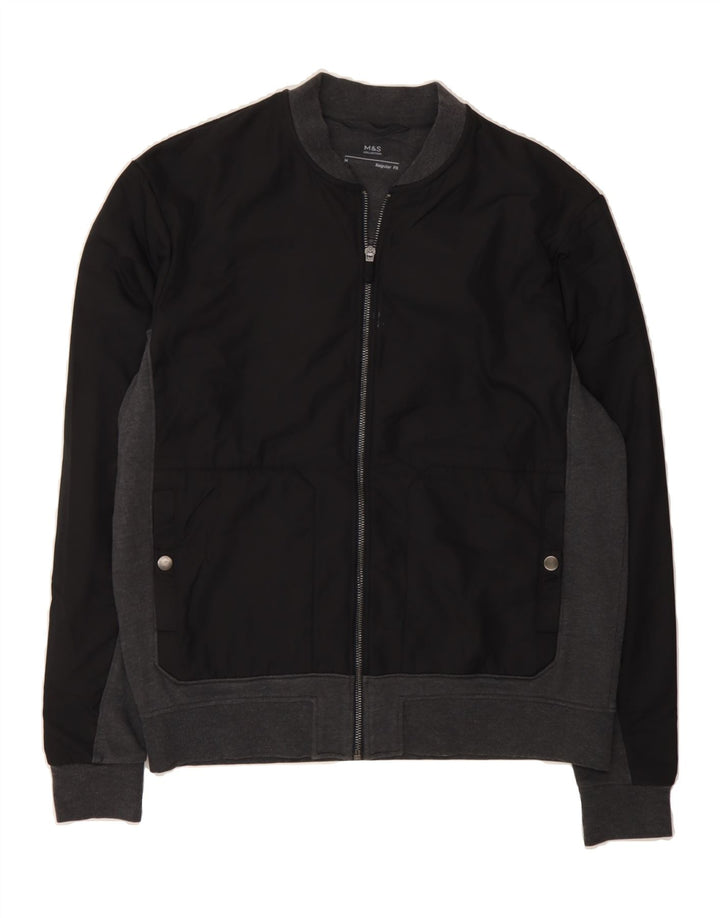 MARKS & SPENCER Mens Tracksuit Top Jacket Medium Black Colourblock Vintage Marks & Spencer and Second-Hand Marks & Spencer from Messina Hembry 