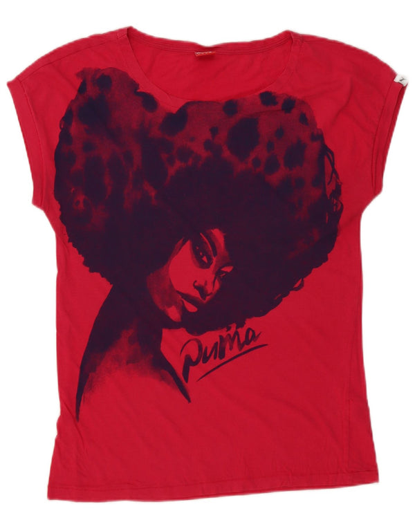 Puma Damen Grafik T-Shirt Top UK 10 Small Rosa Baumwolle