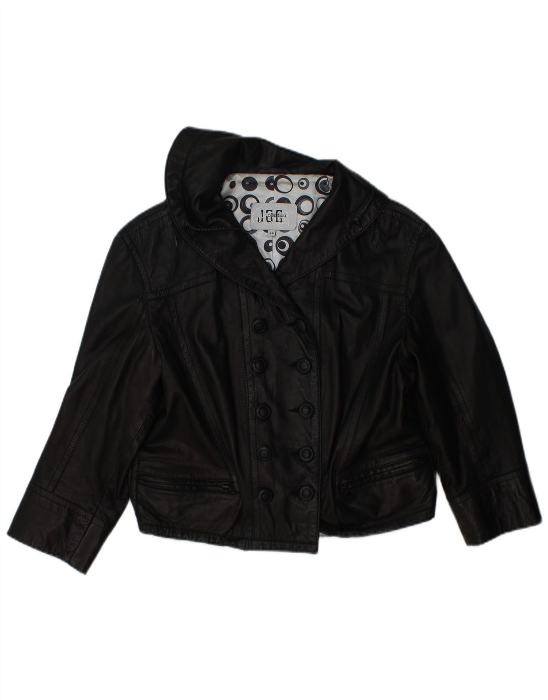 JCC Damen Crop 3/4 Ärmel Zweireihige Jacke IT 44 Medium Schwarz