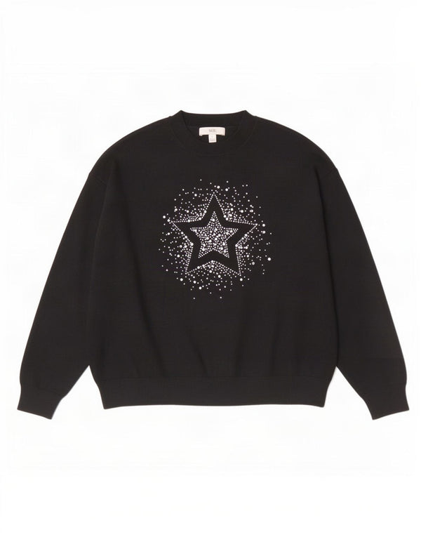 Marks & Spencer Damen-Pullover mit grafischem Rundhalsausschnitt, Gr. 40, Größe L, Schwarz