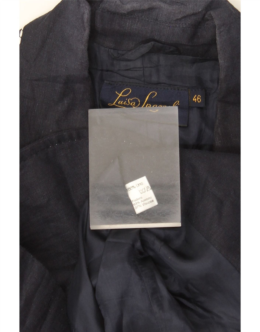 LUISA SPAGNOLI Damen 2-Knopf-Blazerjacke IT 46 Großes marineblaues Leinen