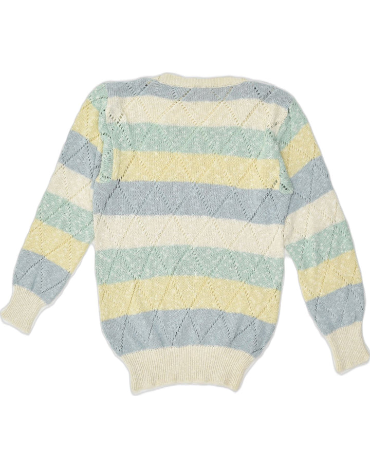 VINTAGE Womens Boat Neck Jumper Sweater UK 12 Medium Multicoloured Striped | Vintage Vintage | Thrift | Second-Hand Vintage | Used Clothing | Messina Hembry 