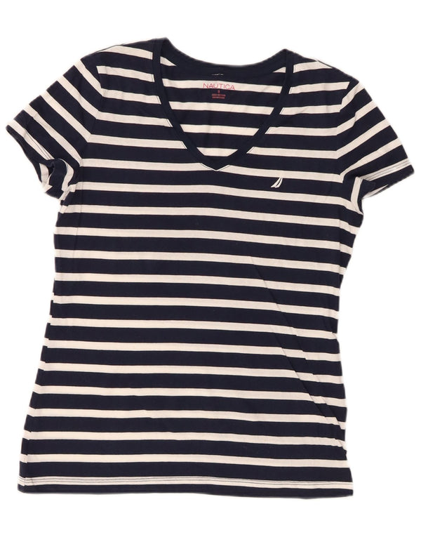 Nautica Damen T-Shirt Top UK 10 Small Marineblau gestreift aus Baumwolle