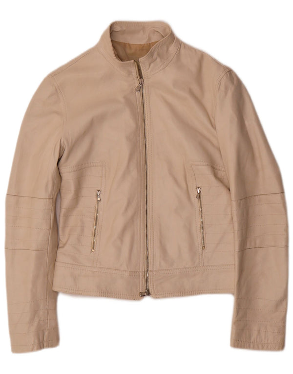 Lavorazione Artigianale Damen Crop Lederjacke UK 10 Small Beige