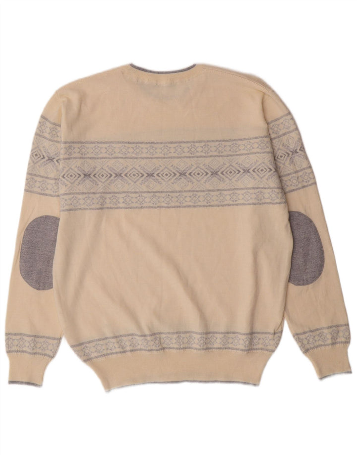 VINTAGE Herren-Pullover mit Rundhalsausschnitt, groß, Beige, Fair-Isle-Klassiker