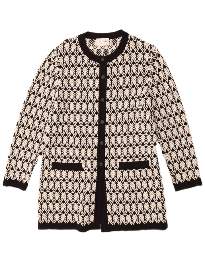 STIZZOLI Damen Longline Cardigan Pullover IT 46 Large Weiß Geometrisch