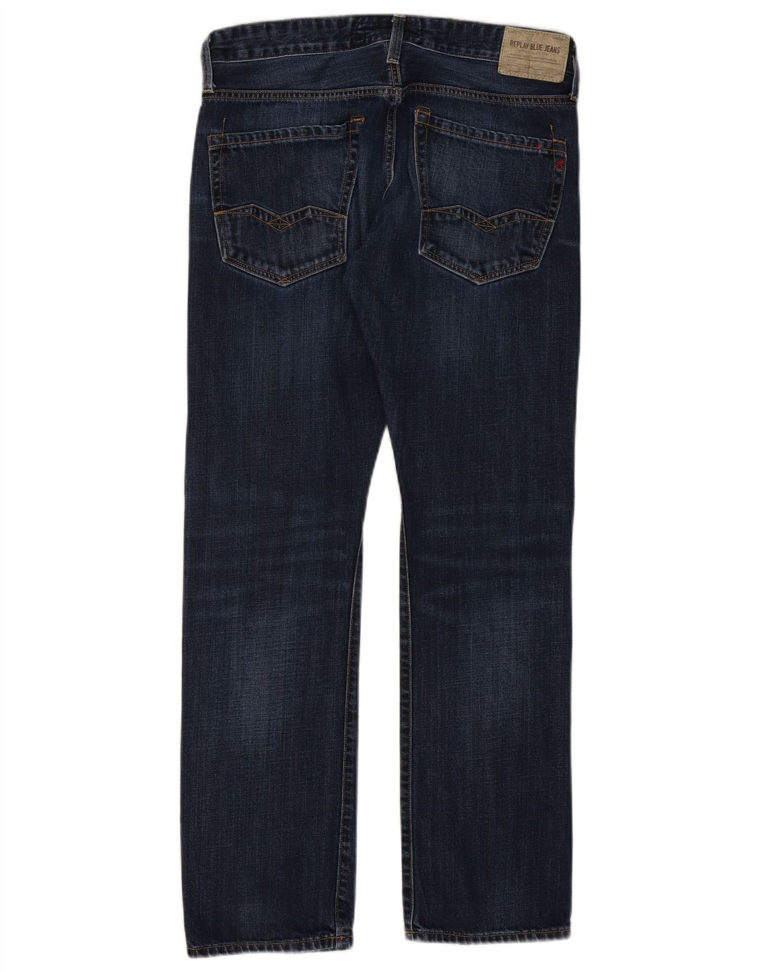 Replay Herren Straight Jeans W32 L32 Marineblaue Baumwolle