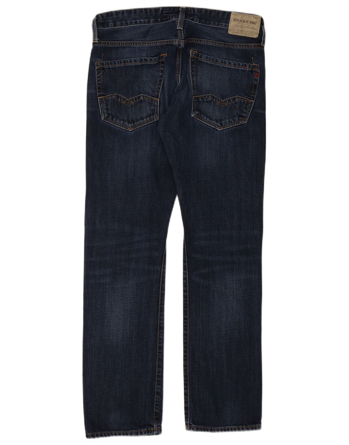 Replay Herren Straight Jeans W32 L32 Marineblaue Baumwolle