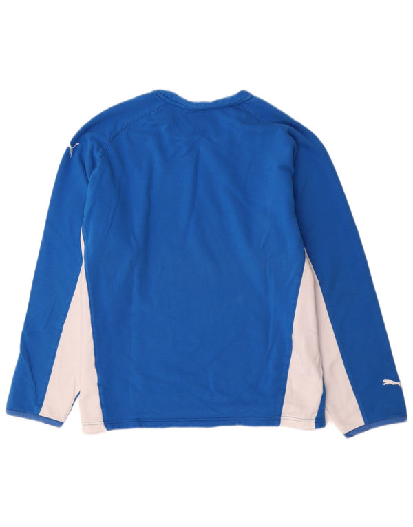 Puma Damen Top Langarm UK 14 Mittelblau Colourblock Baumwolle