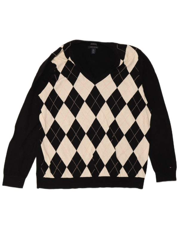 Tommy Hilfiger Damen-Pullover mit V-Ausschnitt, UK 20 2XL, Schwarz Argyle/Diamant