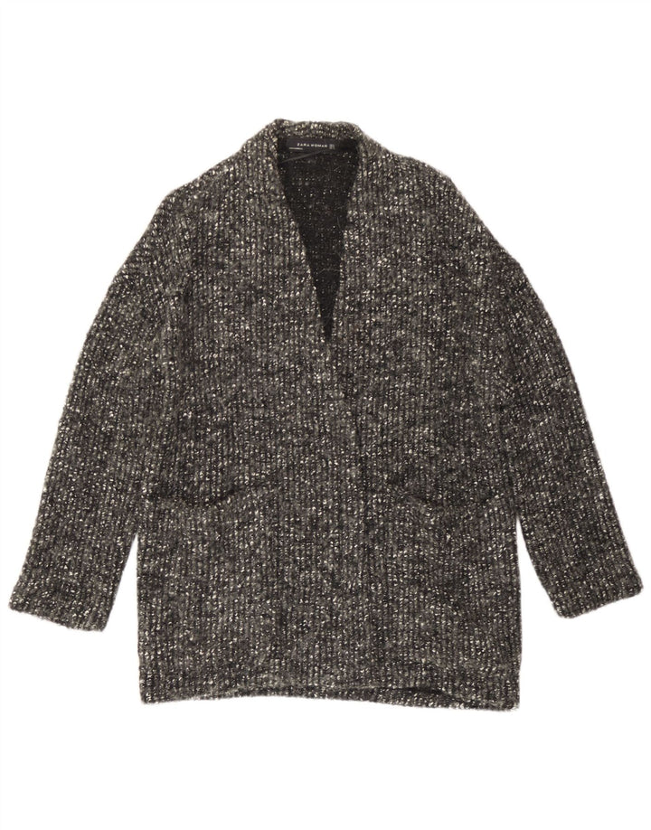 Übergroßer, offener Strickjackenpullover für Damen von Zara, Gr. 10, kleine grau gefleckte Wolle