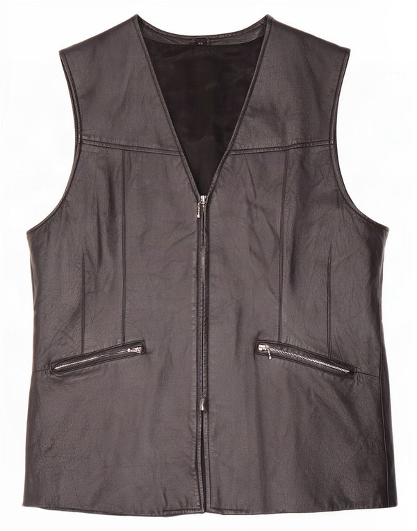 Vintage Damen Lederweste IT 46 XL Schwarz