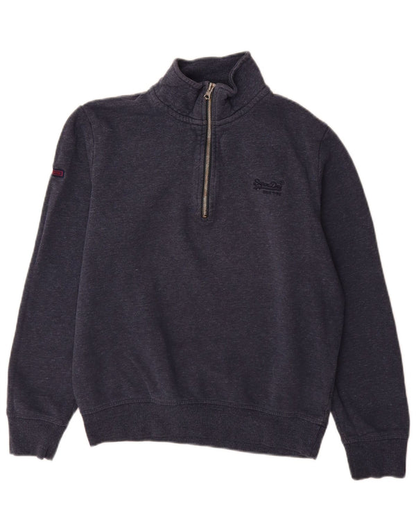 Superdry Herren-Sweatshirt mit Reißverschluss am Hals, Größe S, marineblaue Baumwolle